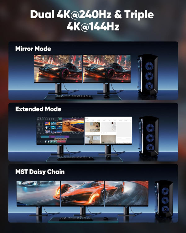 Highwings 80Gbps Displayport Cable 2.1 3.3FT, 16K@60Hz, 8K@120Hz, 4K@240Hz, DP 2.1 Cable 16K Braided Cord, Compatible with HDR10 DSC 1.2a, G-Sync