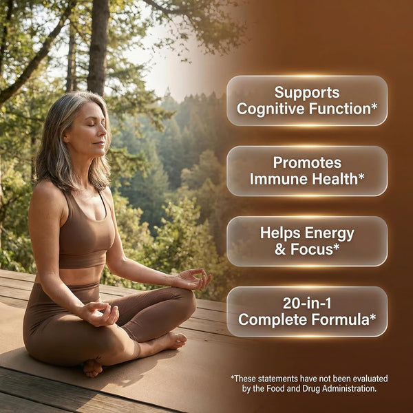 Clean Nutraceuticals Lions Mane 20in1 Mushroom Supplement with Turkey Tail Reishi Cordyceps Chaga Maitake Meshima Poria Cocos Shiitake Oyster