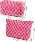 SOIDRAM 2 Pieces Makeup Bag Large Checkered Cosmetic Bag Capacity Canvas Mix Travel Toiletry Bag Organizer Cute Makeup Brushes Aesthetic