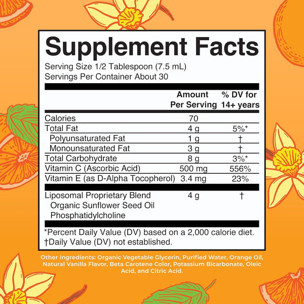 Maryruth Organics Liposomal Vitamin C | Immune Support Supplement | Megadose Vitamin C Supplement 500Mg | Skin Care | Liquid Vitamin C | Vitamin E