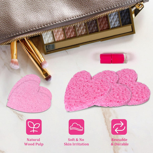 50-Count Kickleen Compressed Cellulose Heart Shape Facial Sponges | Natural Cosmetic Spa Sponges for Facial Cleansing | Exfoliating | Makeup Mask