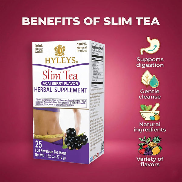 Hyleys Slim Tea Acai Berry Flavor - Weight Loss Herbal Supplement Cleanse and Detox - 25 Tea Bags (1 Pack)