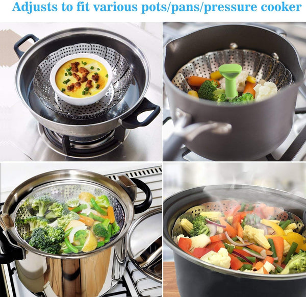 Consevisen Vegetable Steamer Basket for Cooking Food, Stainless Steel Veggie Steam Basket for Pot, Folding Expandable Steaming Insert with