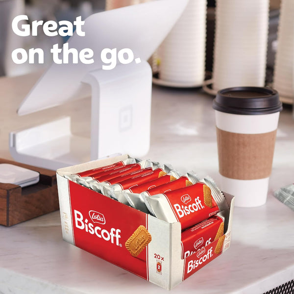 Lotus Biscoff Cookies, Caramelized Biscuit Cookie Snack, Dispenser Box (20 sleeves of 2 extra large cookies) Vegan, 0.9 Ounce (Pack of 20) 20 Count