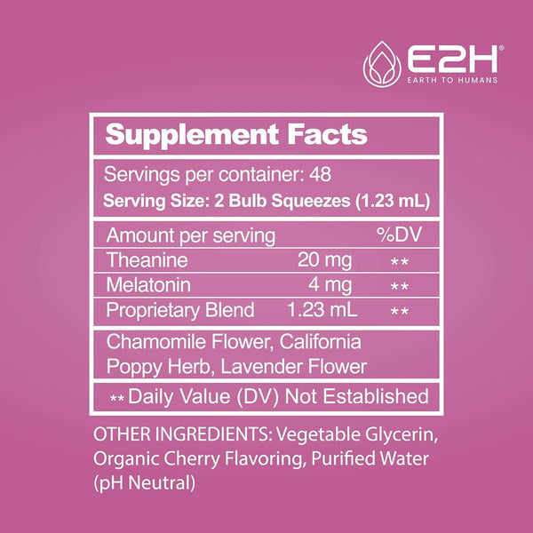 E2H Natural Sleep Support - Liquid Melatonin with Chamomile, Theanine - Sleep Better, Deeper, Longer - Vegan, Gmo-Free - Provides Stress Relief -