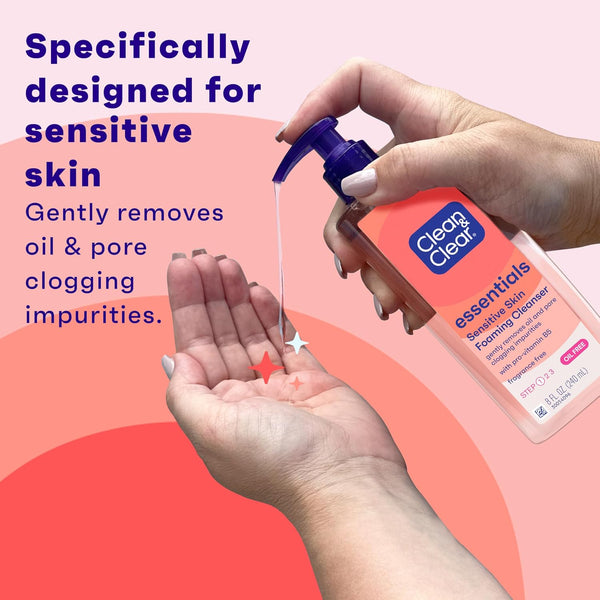 Clean & Clear Essentials Oil-Free Foaming Facial Cleanser, Daily Foaming Face Wash with Pro-Vitamin B5 for Sensitive Skin, Gently Removes Oil &