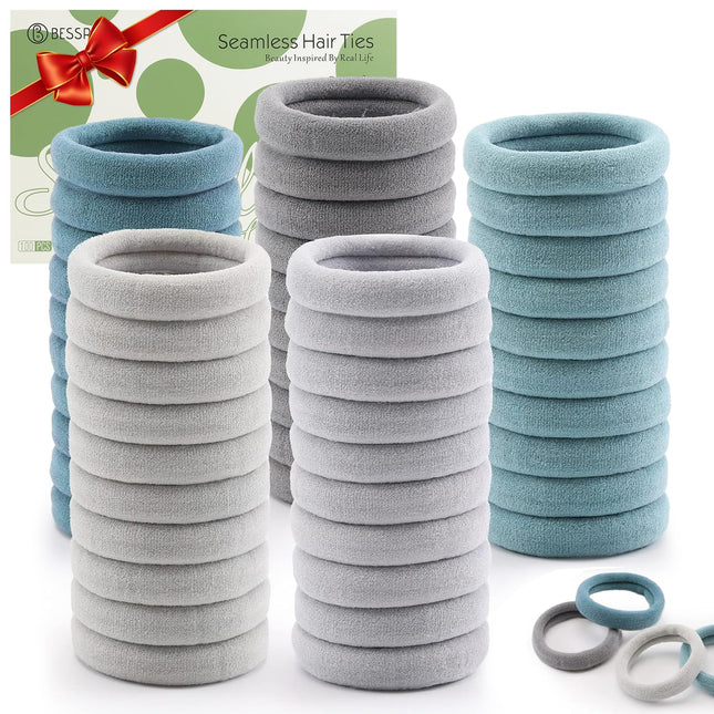 100 Pcs Thick Seamless Hair Ties, Ponytail Holders Hair Accessories for Women Girls No Damage for Thick Hair(Cool Colors) 100 Count (Pack of 1)