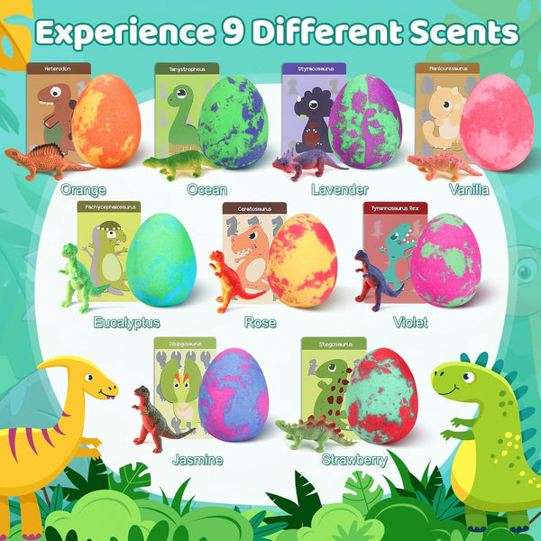 Bath Bombs for Kids with Surprise Toys Inside - 9 Pack Dinosaur Bath Bombs Gift Set, Dinosaur Toys for Kids 3 4 5 6 7 8 9 Years, Birthday Gifts