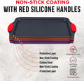 Baking Pan Set – 3 Piece Cookie Sheet – Deluxe Black Non-Stick Carbon Steel – Silicone Handles – Commercial Grade Restaurant Quality – PFOA PFOS