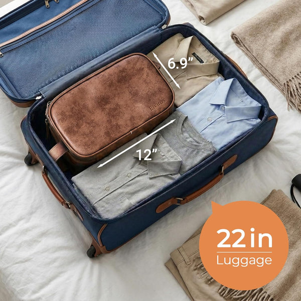 Elviros Toiletry Bag for Men PU Leather Dopp Kit (Large, Dark Brown) | Water-Resistant Travel Organizer for Bathroom Toiletries, Shaving Tools,