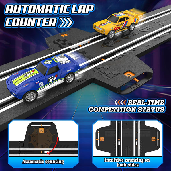 Slot Car Race Track Sets for Boys, Race Car Track with 2 High-Speed Slot Cars, Battery or Electric Car Track, Dual Racing Game Lap Counter Track