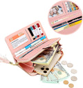 Pomelo Best RFID Wallets for Women PU Leather Multi Card Slots Long Wallet Pink Rattan