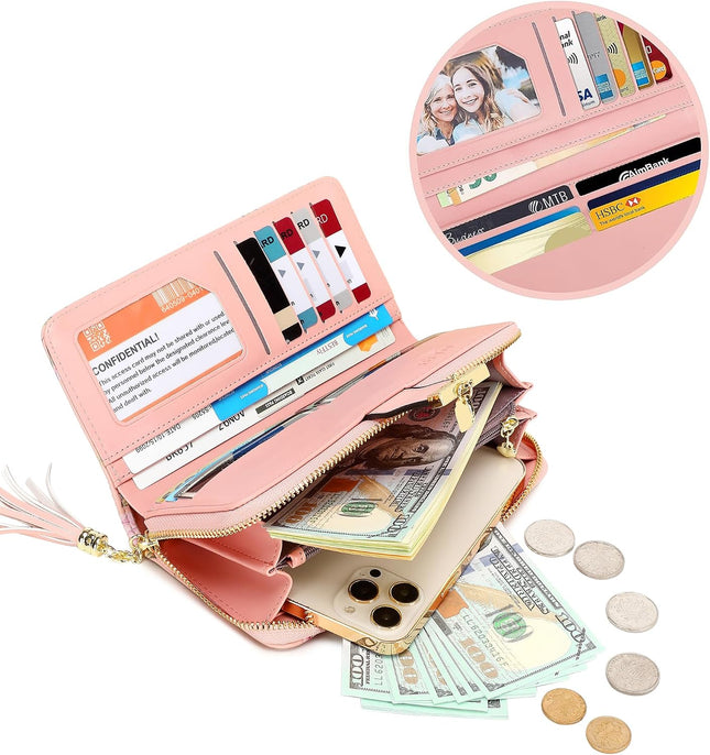 Pomelo Best RFID Wallets for Women PU Leather Multi Card Slots Long Wallet Pink