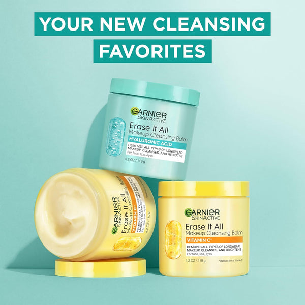 Garnier Erase It All Makeup Cleansing Balm with Hyaluronic Acid, Replumping Facial Cleanser and Makeup Remover, 4.2 Oz 4.2 Ounce (Pack of 1)