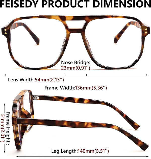 FEISEDY Blue Light Blocking Glasses Fake Nerd Clear Square Computer Lightweight Pilot Glasses Frame Oversized B2866 Leopard Frame 54 Millimeters