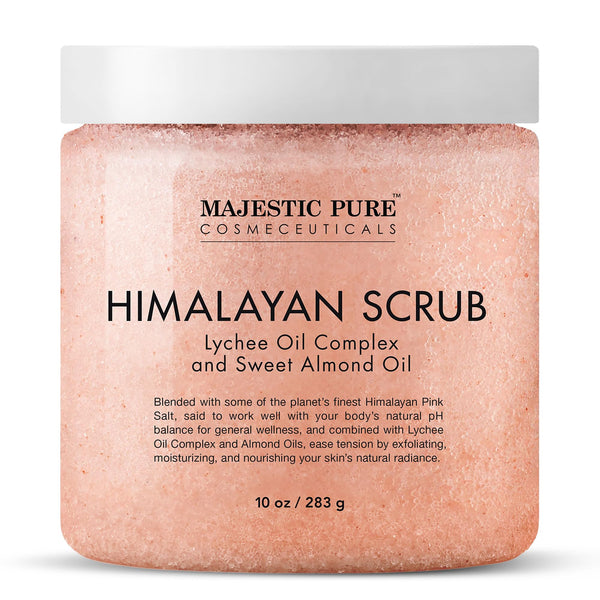 MAJESTIC PURE Himalayan Salt Body Scrub with Lychee Oil, Exfoliating Salt Scrub to Exfoliate & Moisturize Skin, Deep Cleansing - 10 oz Himalayan