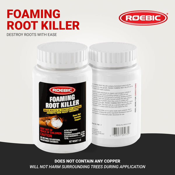 Roebic FRK Foaming Tree Root Killer, Chemical Septic System, Drain Field and Sewer Line Pipe Clog Remover and Root Destroyer, Safe for Bathroom
