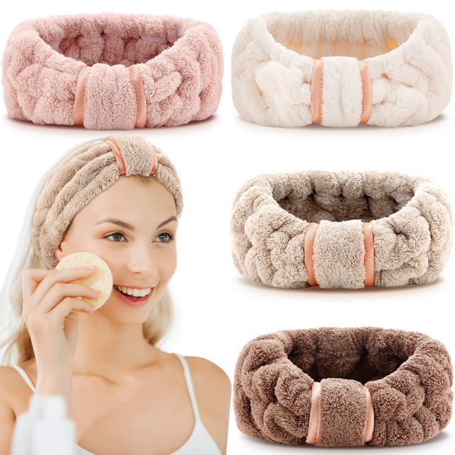 WILLBOND 4 Pack Microfiber Headbands Spa Facial Headbands Makeup Head Bands Elas