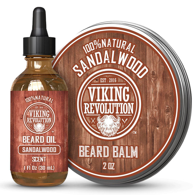 Viking Revolution Sandalwood Beard Balm for Men (2Oz) and Sandalwood Beard Oil (