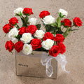 Hawesome 12PCS Artificial Silk Flowers Realistic Roses Bouquet Long Stem for Home Wedding Decoration Party (Red, 6 Flowers 6 Buds) Red 6 Flowers 6