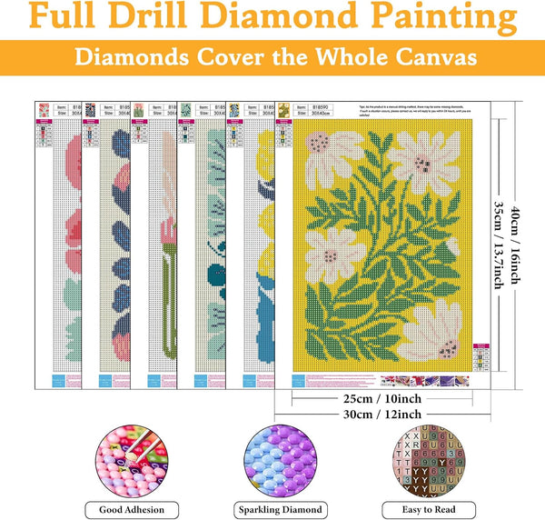 6 Pack Diamond Art Kits for Adults Flower, DIY 5D Diamond Painting Kit for Beginners Floral, Full Round Drill Gem Art Dots for Adults, Perfect for