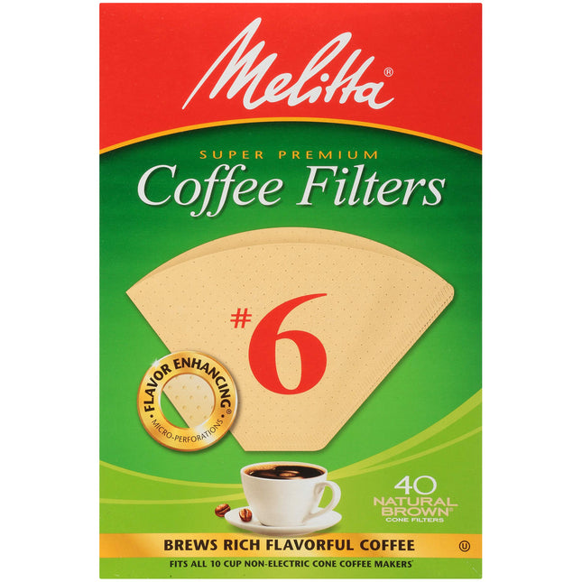 Melitta #6 Cone Coffee Filters, Unbleached Natural Brown, 40 Count (Pack of 12) 