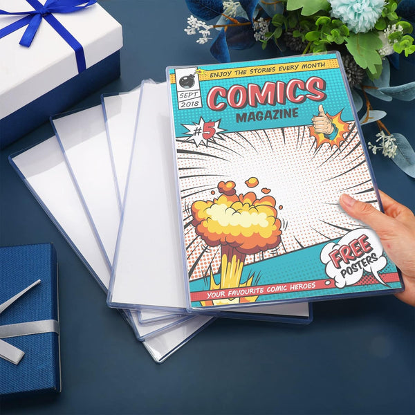 Zonon 5 Set Comic Book Display Case Set, Include Comic Book Sleeves and Clear Plastic Easels, 7.6 x 10.7 Inch Magazine Protectors for Collectors