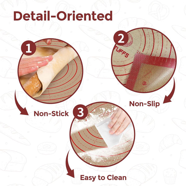 Silicone Pastry Mat - 26"X16" Non Slip Baking Mat with Measurements, Extra Large Dough Mats for Counter, Ideal for Rolling Dough, Fondant, Pizza,
