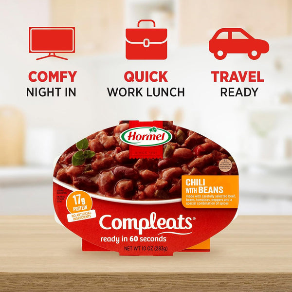 HORMEL COMPLEATS Chili with Beans Microwave Tray, 10 Ounces (Pack of 6)