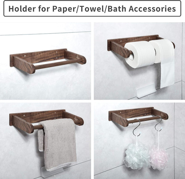 Wood-Paper-Towel-Holder-Under-Cabinet-Kitchen-Handmade - Wall Mounted/Adhesive No Drill Sturdy Roll Hanging Organizer, Horizontal Papertowel