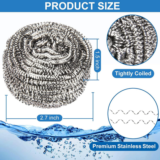 10 Pack Stainless Steel Scrubber, Steel Wool Srubber for Scouring Stubborn Messes from Pots and Pans, Stoves,Broiler Racks,Grills and More Silver