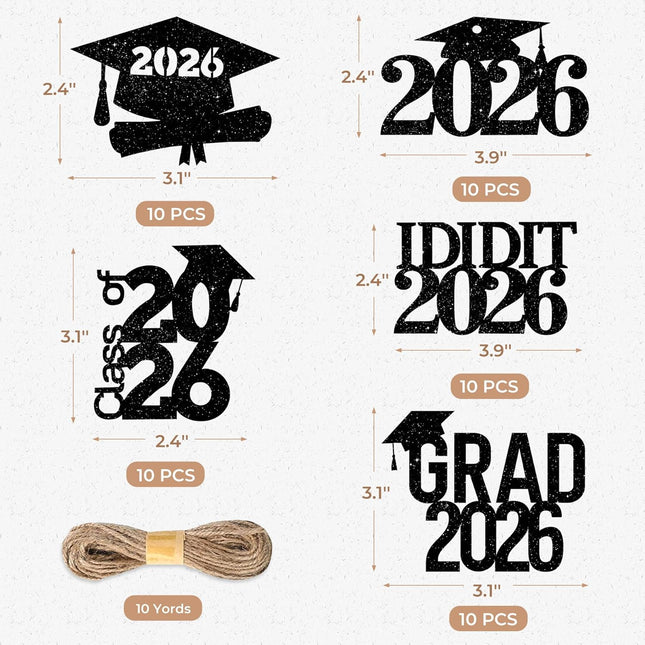 50Pcs 2025 Graduation Cutouts Tags Decorations Class of 2025 Glitter Grad Caps Confetti Graduation Party Decorations Sup