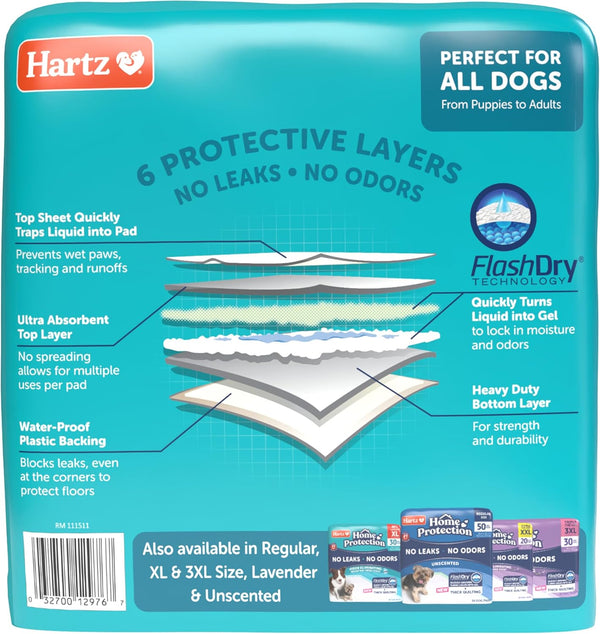 Hartz Home Protection Mountain Fresh Scented Dog Pads, XXL 20 Count, Super Absorbent & Won'T Leak, Odor Eliminating