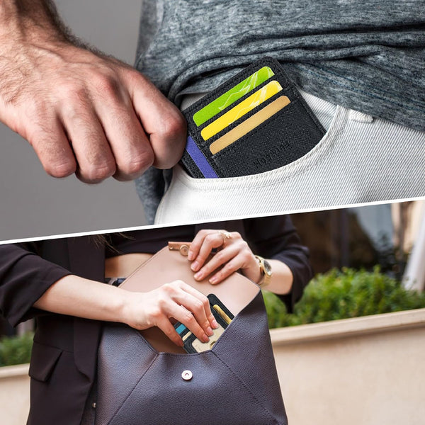 Hoewina Slim Wallet for Men, Minimalist Front Pocket RFID Blocking Leather Wallets, Thin Travel Card Holder Wallet, Gifts for Men and Women (Cross