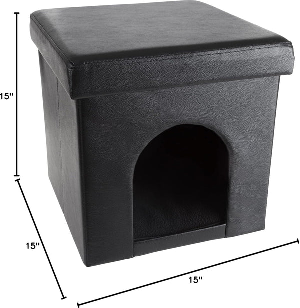 Cat House Ã¢ÂÂ Collapsible Multipurpose Small Dog or Cat Ottoman with Footrest, Cushioned Top, and Interior Pillow by PETMAKER (Black)