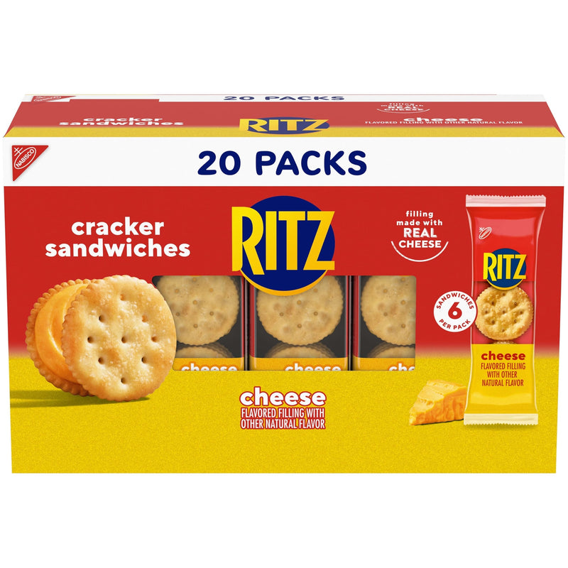 RITZ Cheese Sandwich Crackers, Lunch Snacks, 20 Snack Packs 27 Ounce (Pack of 1)