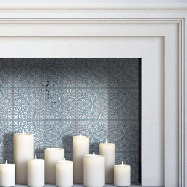 Main Street Peel and Stick Wallpaper Tiles, Teal & Silver Leaves, 24-Pack | 8"x8" tiles, covers 10.67 sq ft. Peel-and-stick paper, no extra