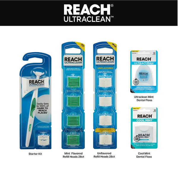 REACH Ultraclean Access Flosser Refill Heads, Mint, Plaque Remover for Teeth, Shred Resistant, for Hard to Reach Areas, Oral Care, PFAS Free, for