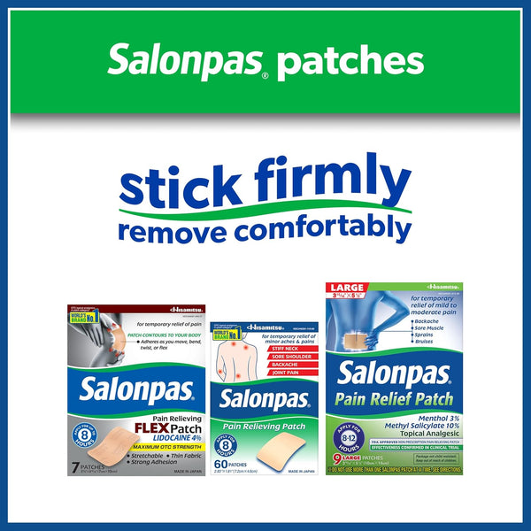 Salonpas Pain Relieving Patch, LARGE, 6 Count, for Back, Neck, Shoulder, Knee Pain and Muscle Soreness, 8 Hour Pain Relief