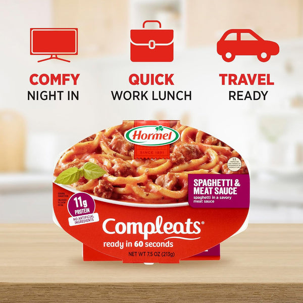 HORMEL COMPLEATS Spaghetti & Meat Sauce Microwave Tray, 7.5 oz. (7 Pack) Spaghetti with Meat Sauce
