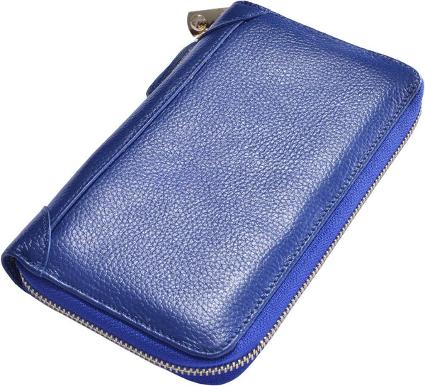 Easyoulife Credit Card Holder Wallet Womens Zipper Leather Case Purse RFID Blocking Royal Blue