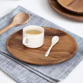 2 Pcs 10 Inch Acacia Wood Dinner Plates Set for Eating Wooden Round Charcuterie Boards Kitchen Serving Platters for Food Dishes Cheese Tray