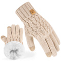 PAGE ONE Winter Gloves for Women Touchscreen Texting Warm Knit Fleece Lined Gloves for Cold weather Oat