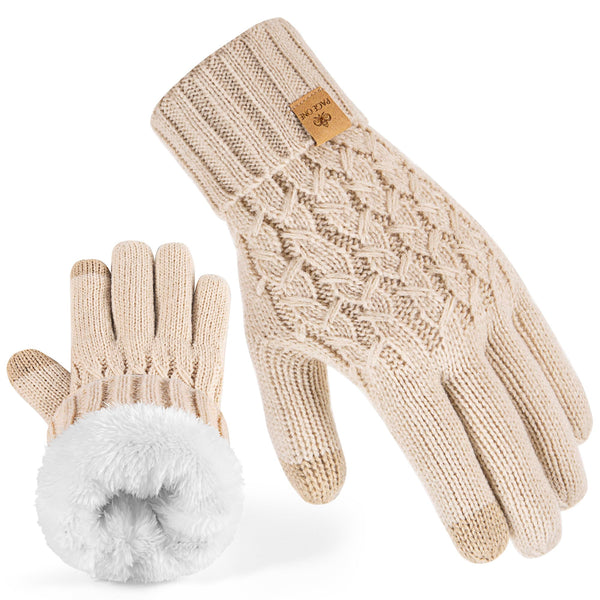 PAGE ONE Winter Gloves for Women Touchscreen Texting Warm Knit Fleece Lined Gloves for Cold weather Oat