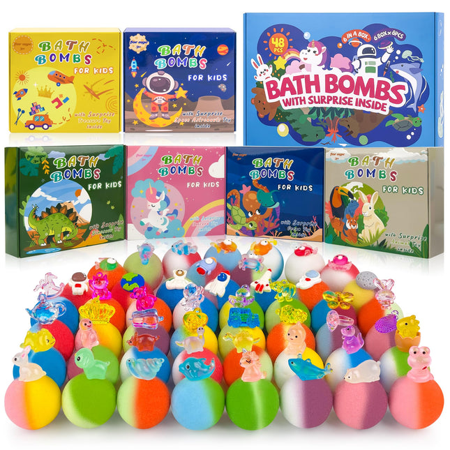48Pcs Bath Bombs for Kids with Toy Inside, Organic Colorful Bubble Bath for Kids Safe, Best Birthday, Party, Easter Bath