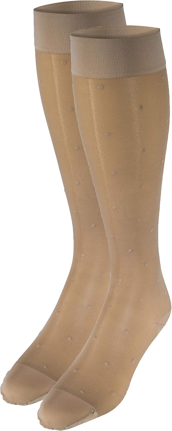 Truform Sheer Compression Stockings, 15-20 mmHg, Women's Knee High Length, Dot Pattern, Nude, Medium Nude Medium (1 Pair) Dot Pattern