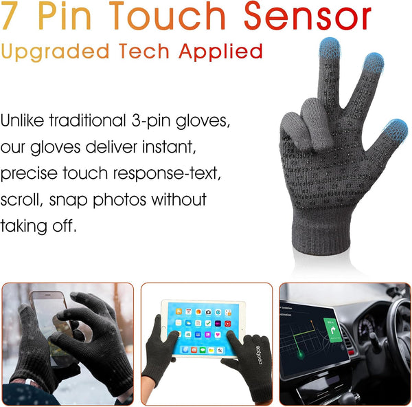 COOLJOB Warm Fleece Knit Winter Gloves for Men Women, Touch Screen Fingers, Non-slip Silicone Grip and Elastic Cuff X-Large (Pack of 1) Dark Gray