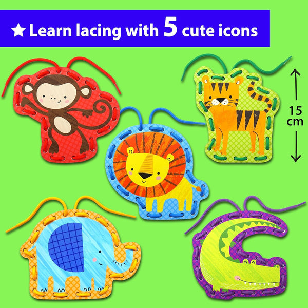 KRAFUN Beginner Preschool Lacing Card Kit for Kids Arts & Crafts, 5 Easy Safari and Animal Lacing Projects, Paper Craft Cards for Toddlers, Fine