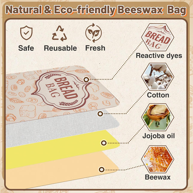 2Pcs Beeswax Bread Bags for Homemade Bread - Reusable Cotton Sourdough Breads Storage Bags, Large Beeswax Wraps Breads S