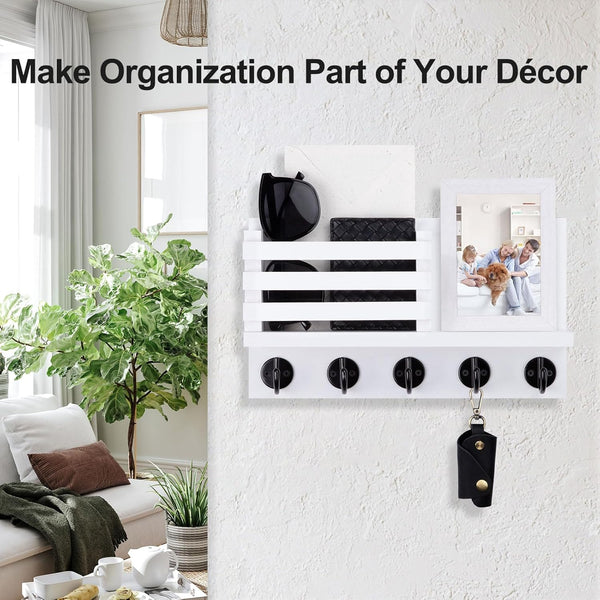 Key Holder for Wall Ã¢ÂÂ Decorative Wooden Mail Holder and Key Shelf with Mounting Hardware, Installation Guide Ã¢ÂÂ Paulownia Wood with 5